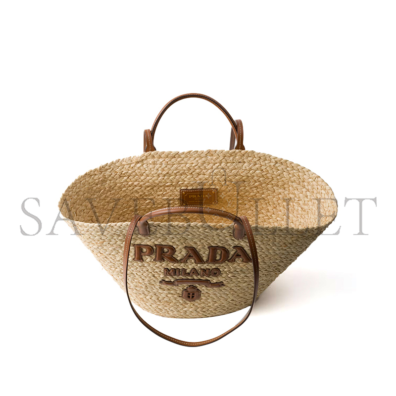 PRADA LARGE RAFFIA AND LEATHER SHOPPING BAG 1BG470 (25*25*15cm)